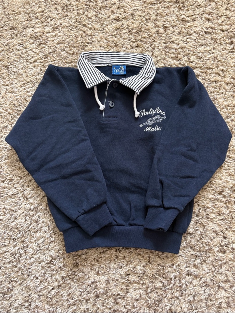 Portofino Italia Navy Pullover with Striped Collar Sweatshirt